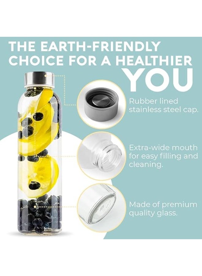 Luxoraq Juice Bottles - 300ml Wide Mouth Glass Water Bottles with Lids - Leakproof, BPA-Free, Stainless Steel Caps for Juicing, Smoothies, Infused Water, Beverages - Reusable 10oz Bottles for Travel (Pack of 3) - Image 5